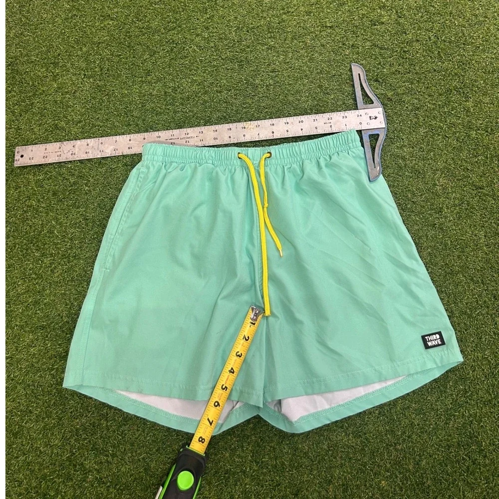 Third Wave Mens Mint Green Swim Trunks Size XL Yellow Drawstring Zipper Pocket